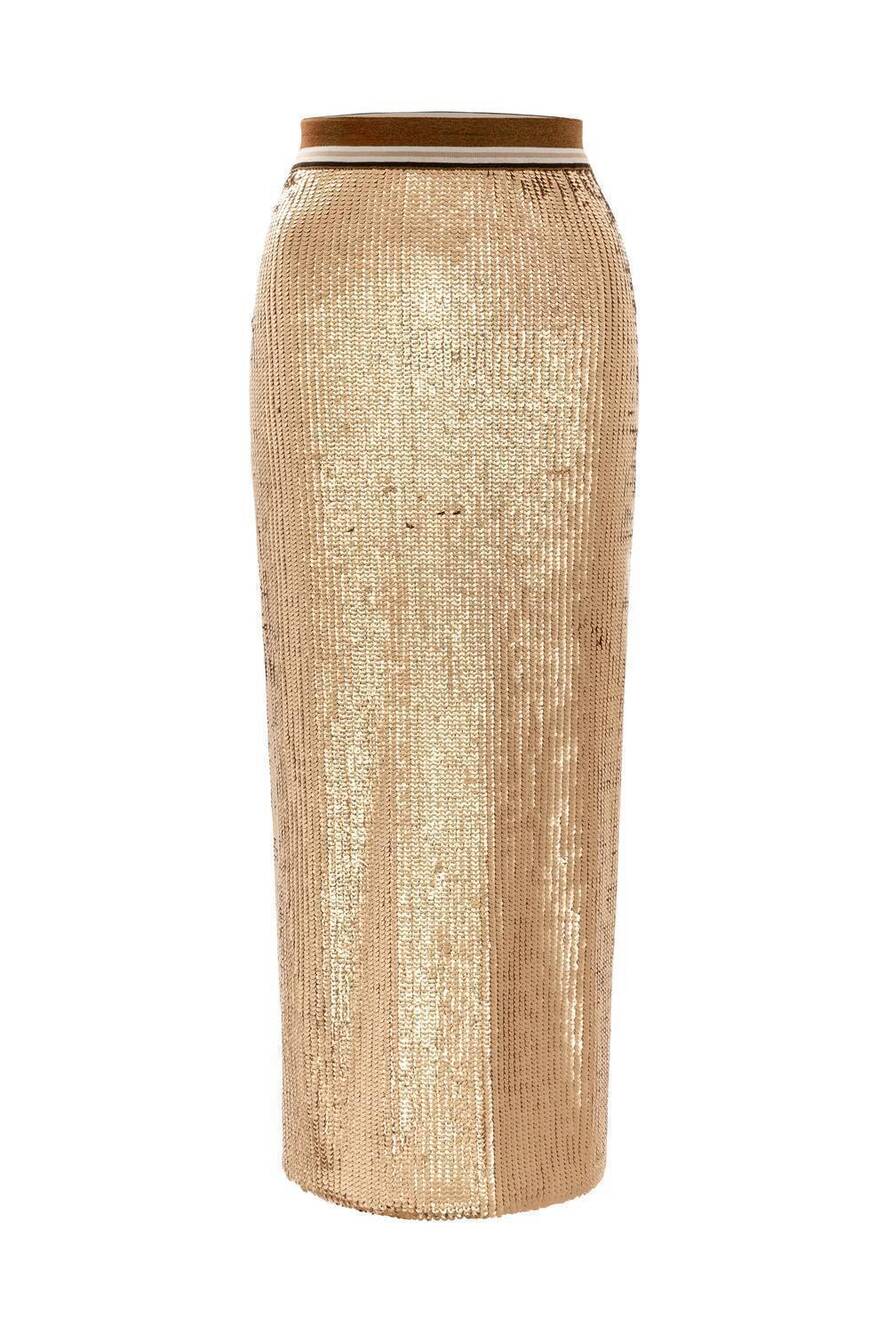 NEW LE SUPERBE women's rush liza skirt in gold